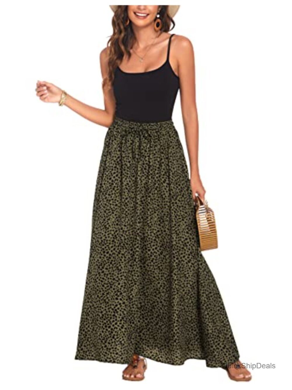 Women Chiffon A-Line Maxi Skirt Pleated High Waist Flowy Beach Boho Summer